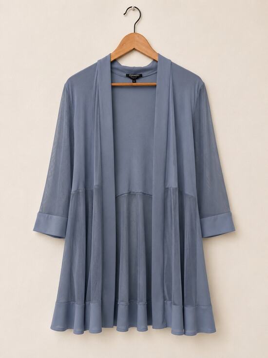 R & M Richards Tops - R&M Richards Grey Blue Sheer Mesh Lightweight Open Jacket Size 14 Cardigan Top